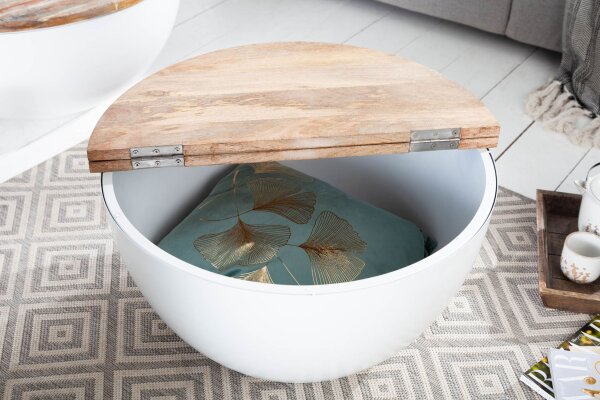 Truhentisch rund Ø 61 cm Mango Holz Metall Handarbeit