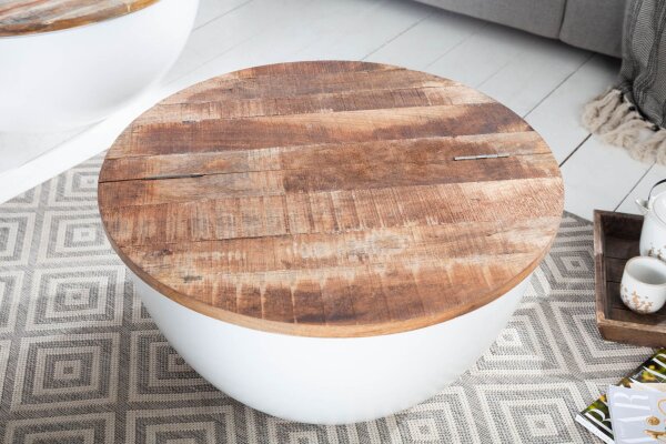 Truhentisch rund Ø 61 cm Mango Holz Metall Handarbeit