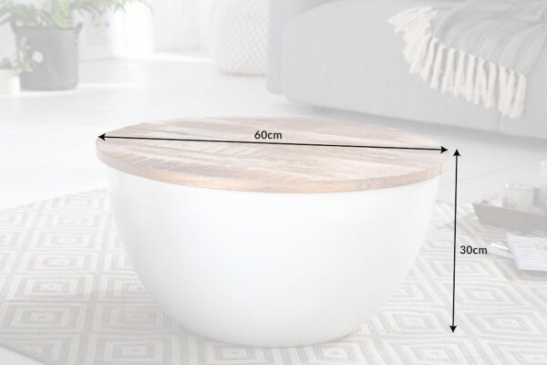 Truhentisch rund Ø 61 cm Mango Holz Metall Handarbeit