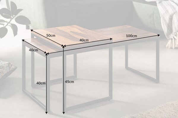 Couchtisch Sheesham Holz Metall 2er Set