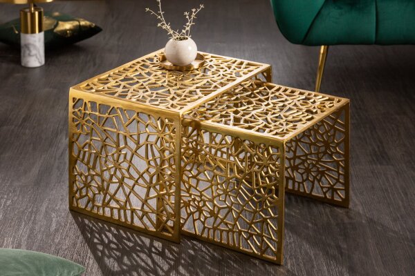 Couchtisch 2er Set Metall in Gold eckig Handarbeit