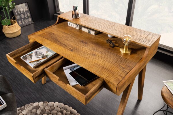 Schreibtisch mit Schublade Mango Holz in Natur 120x86 cm