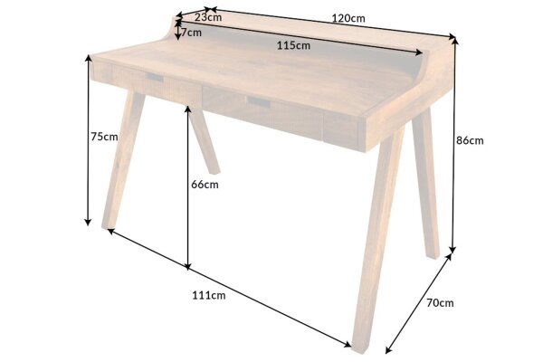 Schreibtisch mit Schublade Mango Holz in Natur 120x86 cm