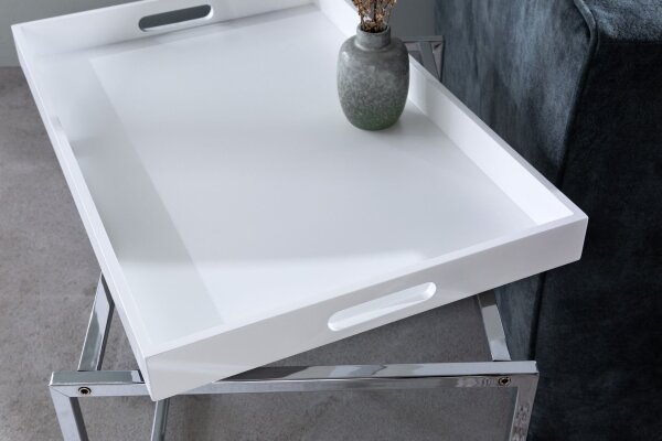 Couchtisch 2er Set MDF Metall in Weiß Chrom mit Tabletts