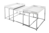 Couchtisch 2er Set MDF Metall in Weiß Chrom mit...