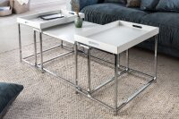 Couchtisch 2er Set MDF Metall in Weiß Chrom mit...