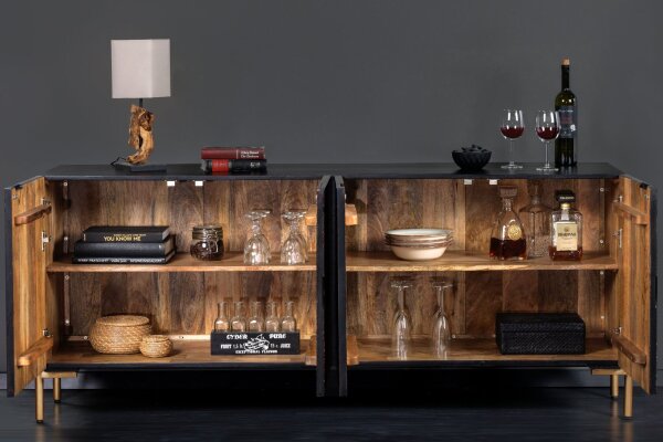 Sideboard 160 cm Holz Metall Schwarz Kupfer Gold Handarbeit