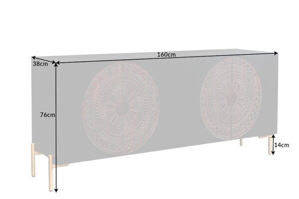 Sideboard 160 cm Holz Metall Schwarz Kupfer Gold Handarbeit