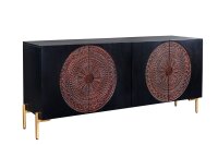 Sideboard 160 cm Holz Metall Schwarz Kupfer Gold Handarbeit