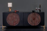 Sideboard 160 cm Holz Metall Schwarz Kupfer Gold Handarbeit