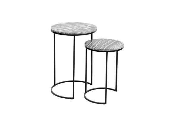 Beistelltisch 2er Set Marmor Metall in Grau Schwarz