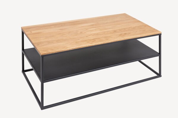 Couchtisch Holz (Eiche) Metall in Schwarz Natur 95x55 cm
