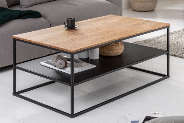Couchtisch Holz (Eiche) Metall in Schwarz Natur 95x55 cm