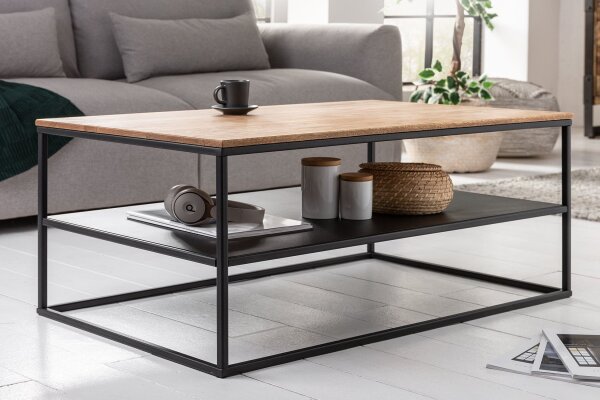 Couchtisch Holz (Eiche) Metall in Schwarz Natur 95x55 cm