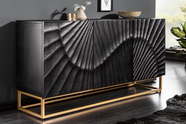 Sideboard Schwarz Gold 140 x 75 cm Holz Metall Handarbeit