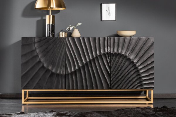 Sideboard Schwarz Gold 140 x 75 cm Holz Metall Handarbeit