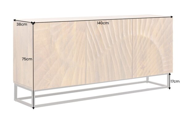 Sideboard 140 cm breit Mangoholz Eisen Handarbeit 3D Muster