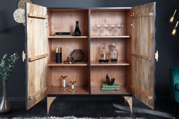 Dekoratives Highboard Schwarz Gold H: 120 cm Handarbeit