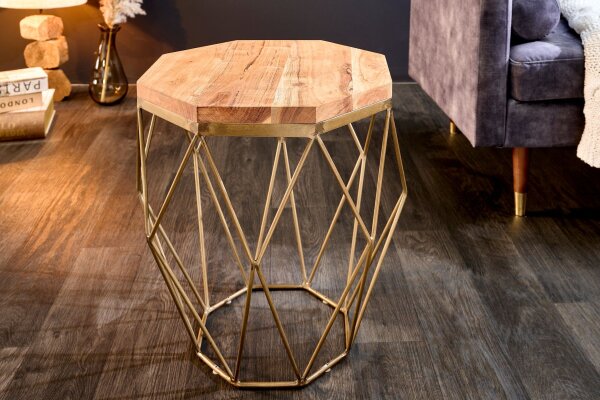 Couchtisch Akazienholz Metall in Natur Messing 50x50 cm