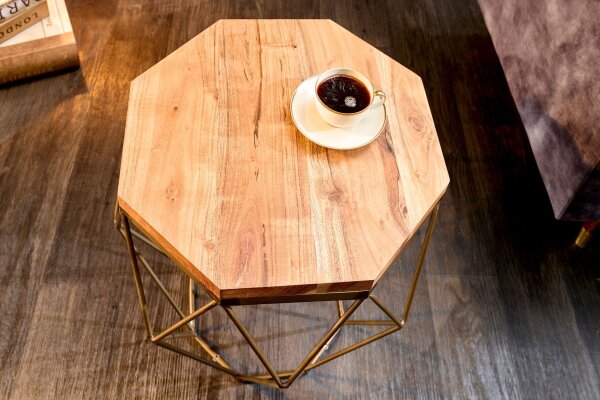 Couchtisch Akazienholz Metall in Natur Messing 50x50 cm