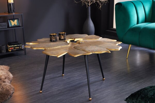 Couchtisch Metall in Gold Schwarz 94x92 cm Handarbeit
