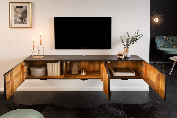 TV Hängeboard Schwarz 160 cm Mangoholz Handarbeit