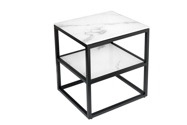 Beistelltisch Hartglas Metall in Weiß Schwarz 45x40 cm
