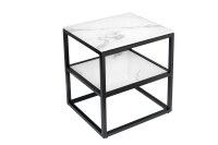 Beistelltisch Hartglas Metall in Weiß Schwarz 45x40 cm