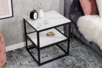 Beistelltisch Hartglas Metall in Weiß Schwarz 45x40 cm