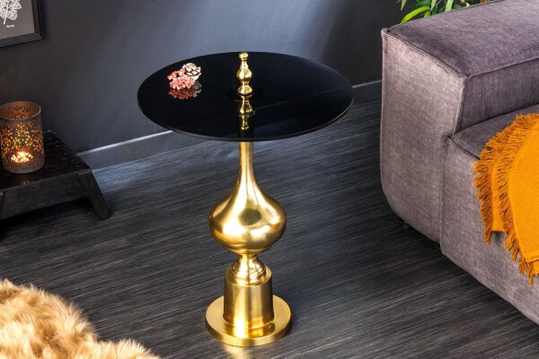 Beistelltisch Hartglas Metall in Gold Schwarz Ø 44 cm