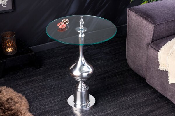 Beistelltisch Hartglas Metall in Silber Ø 44 cm