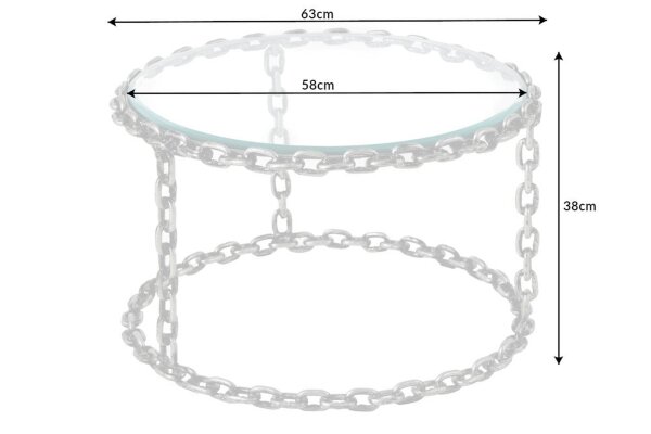 Couchtisch Hartglas Eisen in Silber 65x65 cm Handarbeit