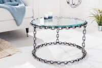 Couchtisch Hartglas Eisen in Silber 65x65 cm Handarbeit