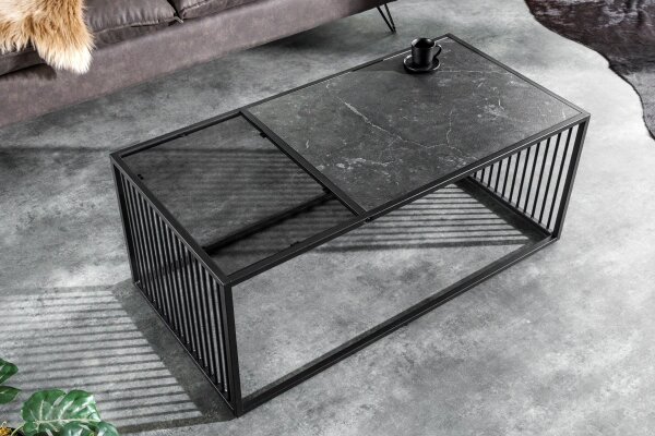 Couchtisch Glas MDF Metall in Schwarz 100 x 50 cm Modern