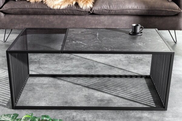 Couchtisch Glas MDF Metall in Schwarz 100 x 50 cm Modern