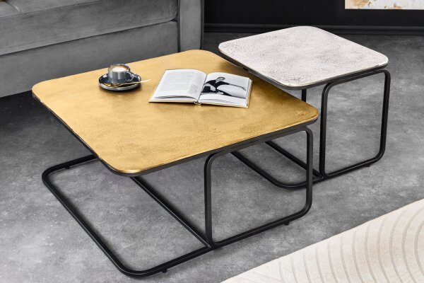 Couchtisch 2er Set Metall quadratisch Schwarz Gold Silber