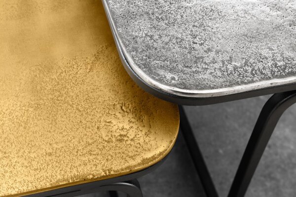 Couchtisch 2er Set Metall quadratisch Schwarz Gold Silber