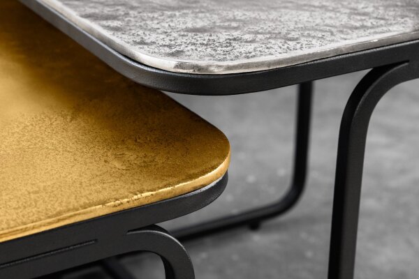 Couchtisch 2er Set Metall quadratisch Schwarz Gold Silber