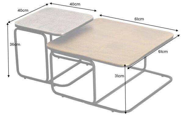 Couchtisch 2er Set Metall quadratisch Schwarz Gold Silber