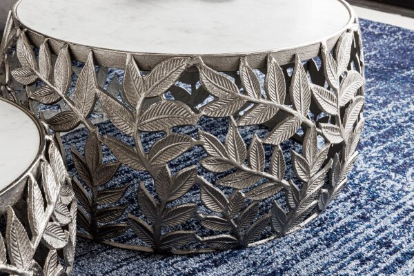 Couchtisch 2er Set Marmor Metall in Weiß Handarbeit