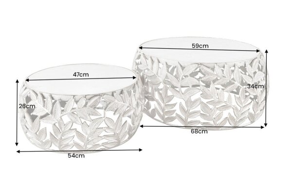 Couchtisch 2er Set Marmor Metall in Weiß Handarbeit