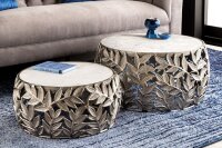 Couchtisch 2er Set Marmor Metall in Weiß Handarbeit