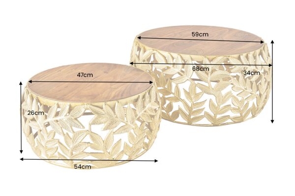 Couchtisch 2er Set Akazienholz Metall in Natur Handarbeit