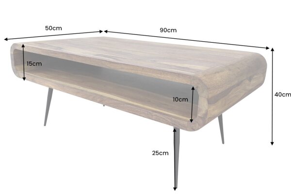 Couchtisch Sheesham Holz Metall 90 x 50 cm