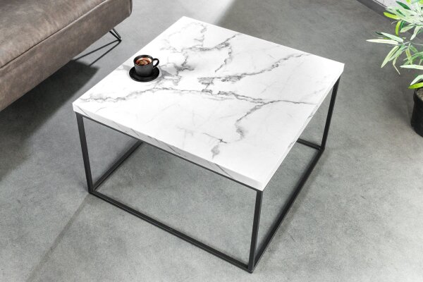 Couchtisch Weiß Schwarz 60 x 60 cm Marmor Optik Modern