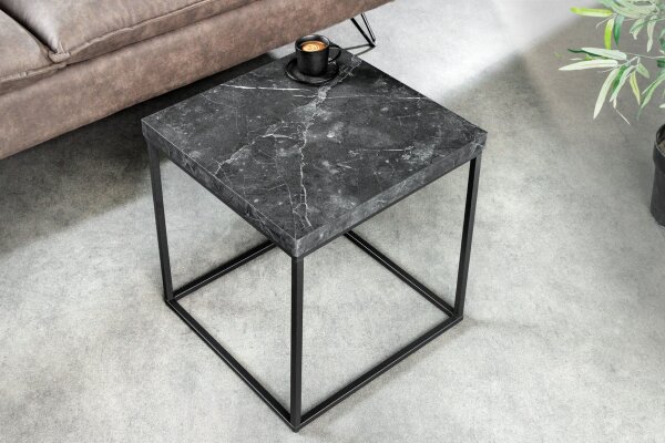 Beistelltisch quadratisch Schwarz 40 x 40 cm Marmor Optik