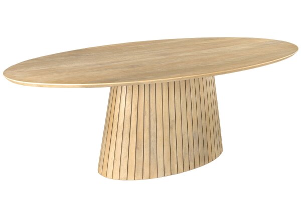 Esstisch oval Holz 220 cm lang Japandi Säulenfuß