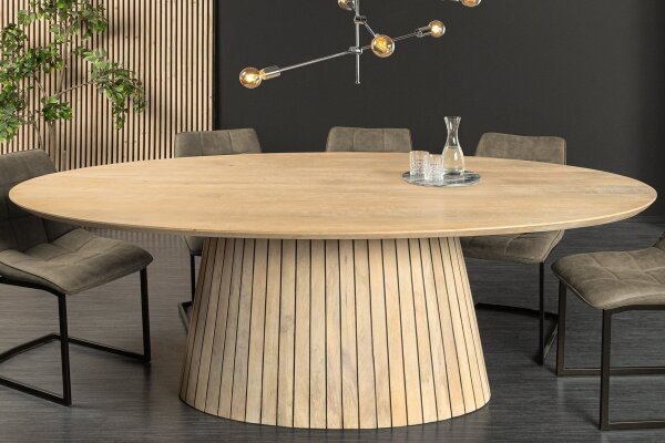 Esstisch oval Holz 220 cm lang Japandi Säulenfuß