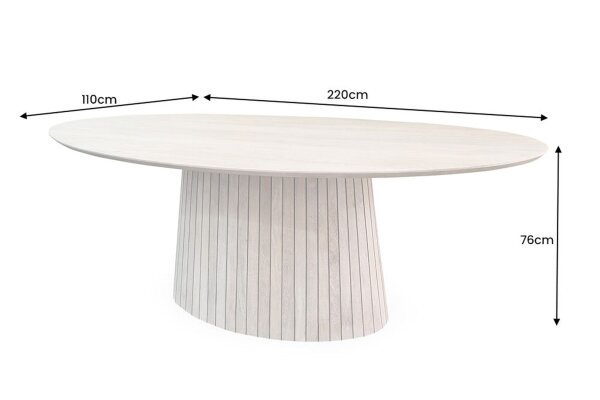 Esstisch oval Holz 220 cm lang Japandi Säulenfuß