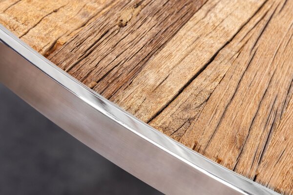 Esstisch Teakholz Hartglas Edelstahl Braun Chrom 120x120 cm